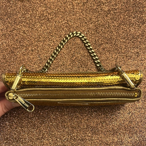 Michael Kors gold sequin shoulder bag chain wallet clutch new - Picture 13 of 14